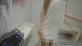 doublehead dildo fucks pussy in public restroom with strapon outdoor lesbian action