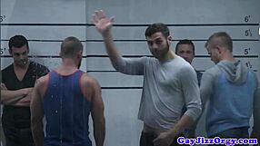 Hunks blowing loads in gay orgy mugshot