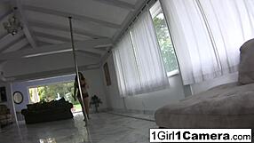 Natasha Nice, the sexy busty babe, indulges in solo masturbation with close-ups of her ass and pussy.