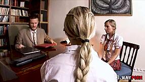 Two Russian Teens Bang Their Professor in Wild 3some