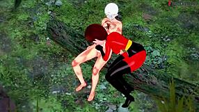 Elastigirl feels intense pleasure during forest mission fucking in Incredibles hentai