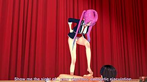 pink-haired girl with small tits performs on stage with you