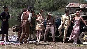 Stunning girls in stockings enjoy group activities.