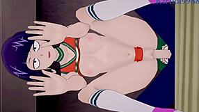 tsuyu asui and kyoka jiro and izuku midoriya intense sex in my hero academia hentai with big tits and creampie