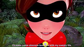 Elastigirl uživa v intenzivnem jebanju na gozdni misiji v Incredibles hentai