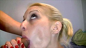 Beautiful girl Ava Hughes gives a deepthroat blowjob and gets a facial with cum