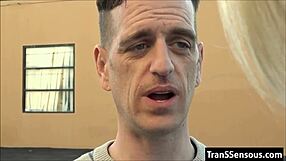 Dude is tempted by a shemale's asshole.