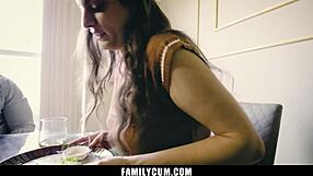 I watch the teen under the table with her stepdad