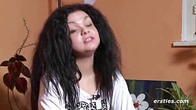 Passionate german-brazilian masturbates in front of the camera with shaved wet pussy nipples.