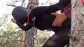 Tied up outdoor rough fuck