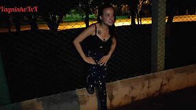 Skinny red Latina shows off in public park