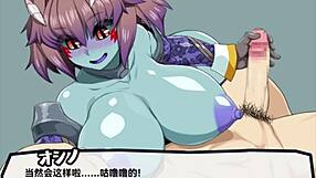 Japanese 2D game with Asian elf warrior in a watermelon themed scene