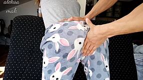 stepbrother spanks rough red ass and masturbates shaved horny slut stepsister closeup