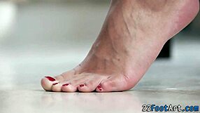 Fetish european babe gets cum on feet during handjob session