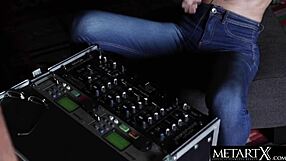 Sexy Spanish DJ fingers her trimmed pussy to an intense orgasm.