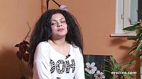 Passionate german-brazilian masturbates in front of the camera with shaved wet pussy nipples.