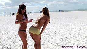 Babes enjoy beach toys with tan lines