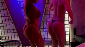 Blonde tattooed bodybuilder kisses muscular blue-eyed girls in bisexual group amateurs