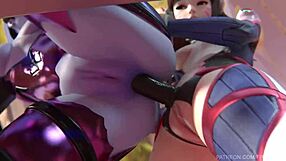 D Va, Mercy, and Widowmaker Dive into Lesbian Muff Action