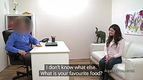 Busty European cutie pounded hard in doggy during casting.