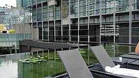 Brunette Showers in Clubhouse, Hot Pee Streams on Legs Close-Up