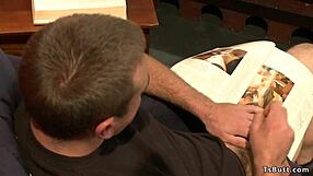 Shemale catches roommate masturbating and dominates with anal fucking action