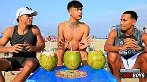 fucking our friend in a gay threesome with big cocks