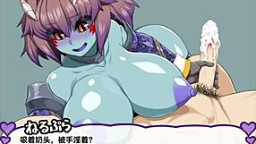 Japanese 2D game with Asian elf warrior in a watermelon themed scene
