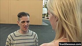 Dude is tempted by a shemale's asshole.