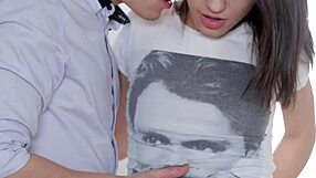 brunette teen girl bent over for anal cumshot.