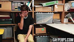 Young Twink Bounces Intensely On Officer's Huge Black Cock In Office