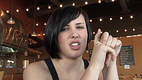 The sexy brunette risks it all in a public nude interview, getting caught outdoors