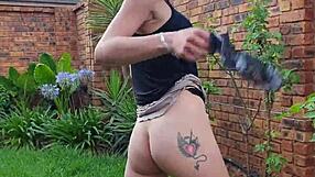 skinny small girl pissing and twerking her tiny ass in the garden