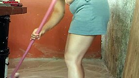 Short Hot Maid Grabs Husband's Big Cock and Inserts It Inside Her During Foreplay Sex in House Area