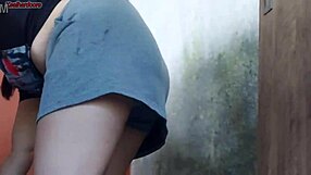 Short Hot Maid Grabs Husband's Big Cock and Inserts It Inside Her During Foreplay Sex in House Area