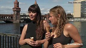 Blake and Lindsey lick ice cream then fuck each other's wet pussies hard.