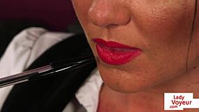 Spex beauty instructs naked sub to jerk off in humiliation