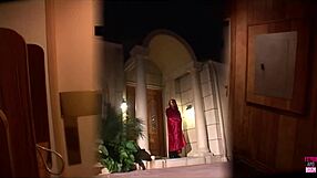 A Blonde Feels Excited in BDSM Mansion, Sucking Cocks Through Glory Hole