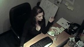 Hey, watch this secretary rubbing tits and masturbating at work!