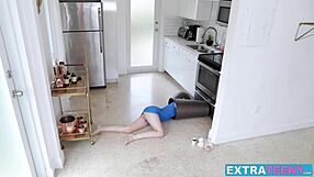 Petite teen bambi black bent over for doggystyle with big cock and facial