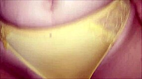 I moved the redhead's panties and fucked her wet pussy until cumming inside