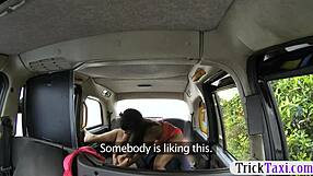Bušilovatá černouška v brýlích se honí v taxíku