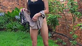 skinny small girl pissing and twerking her tiny ass in the garden