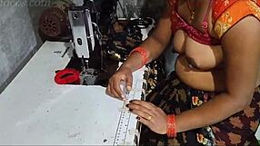 Indian bhabhi drilled hard on sewing machine