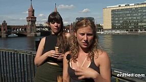 Blake and Lindsey lick ice cream then fuck each other's wet pussies hard.