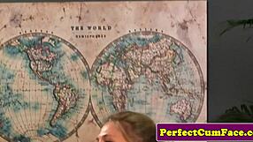 british skank gets facial after sucking cock in stockings