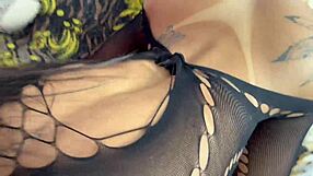 latina babe in pool with see through outfit