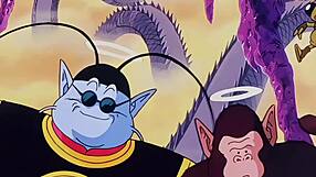 Exciting Dragon Ball Z scene with Bulma and Gohan battling monsters