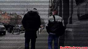 Dutch slut in stockings sucking dick and getting jizzed on in Amsterdam