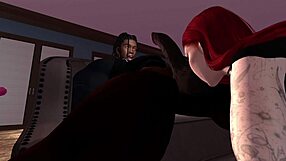 Second Life Black Man Pounds Redhead White Woman on Chair